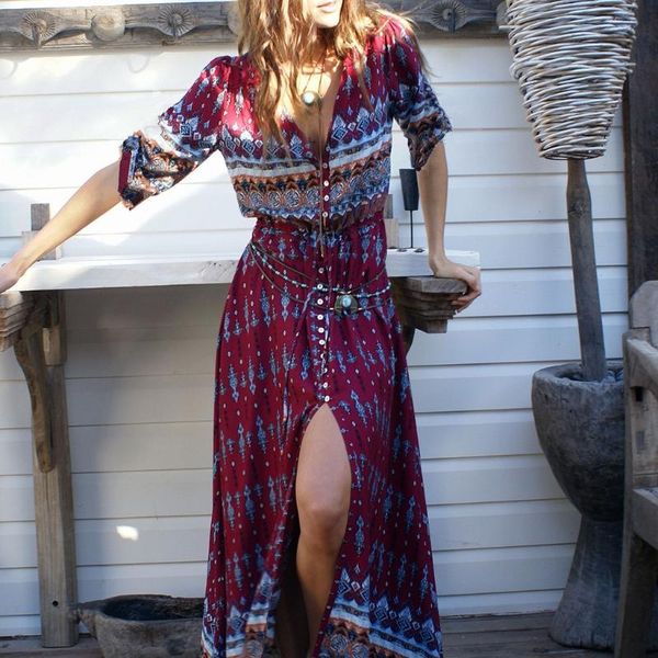 casual dresses y166 womens long maxi dress floral print button up split boho flowy party half sleeve, Black;gray
casual dresses y166 womens long maxi dress floral print button up split boho flowy party half sleeve, Black;gray