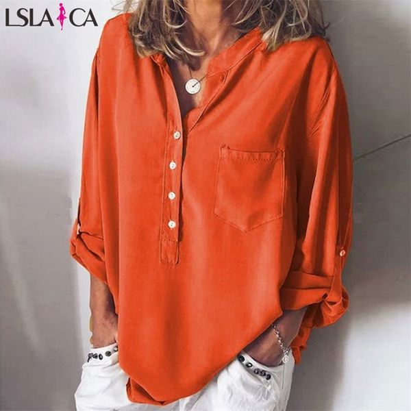 casual long sleeved women shirt plus size pocket loose v neck pull solid color female 210515, White
casual long sleeved women shirt plus size pocket loose v neck pull solid color female 210515, White