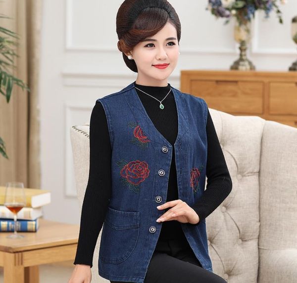 women's vests spring embroidered denim plus size vest, Black;white