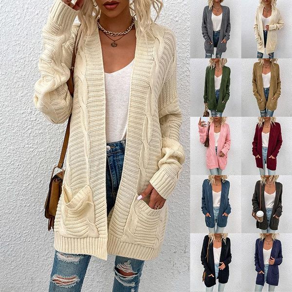 women's knits & tees solid color twist cardigan mid-length twisted rope sweater women clothing korean fashion, White
women's knits & tees solid color twist cardigan mid-length twisted rope sweater women clothing korean fashion, White