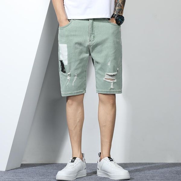 men's shorts summer selling male fashion jeans green stitching embroidery ripped hole denim clothing, White;black
men's shorts summer selling male fashion jeans green stitching embroidery ripped hole denim clothing, White;black