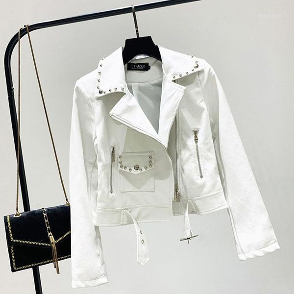 women's leather & faux women short white pu jacket autumn 2021 heavy work rivet biker zipper plus size slim coat streetwear, Black
women's leather & faux women short white pu jacket autumn 2021 heavy work rivet biker zipper plus size slim coat streetwear, Black