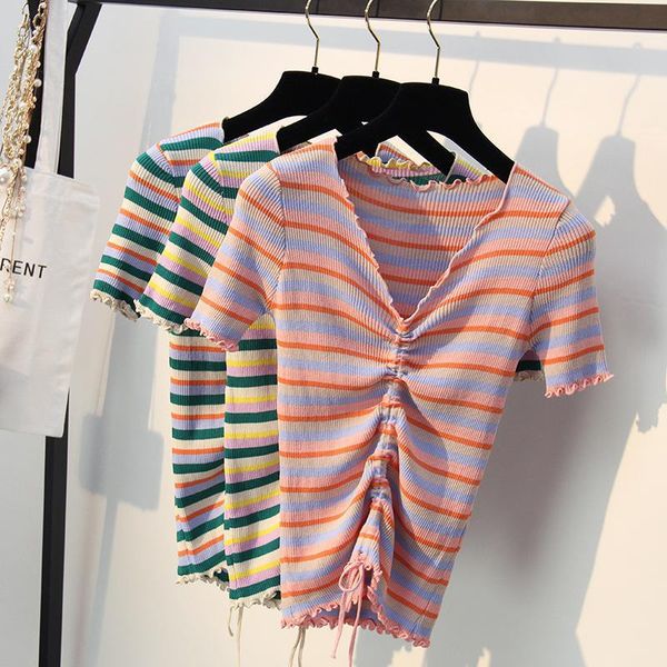 women's sweaters drawstring striped women knitting 2021 summer short sleeve v-neck pullovers femme pull thin knitted shirts clothes, White;black
women's sweaters drawstring striped women knitting 2021 summer short sleeve v-neck pullovers femme pull thin knitted shirts clothes, White;black