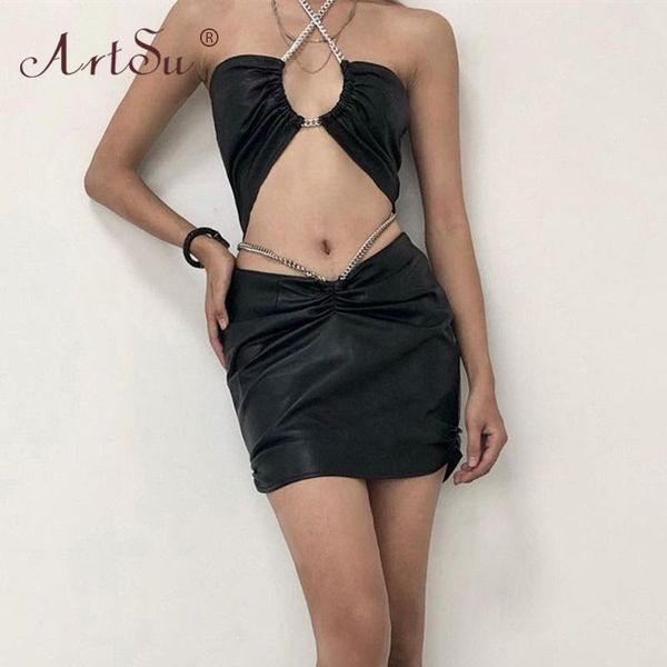 women's tracksuits fashion woman 2021 black pu faux leather metal chain halter crop and mini skirt outfits 2 piece set party match, Gray
women's tracksuits fashion woman 2021 black pu faux leather metal chain halter crop and mini skirt outfits 2 piece set party match, Gray