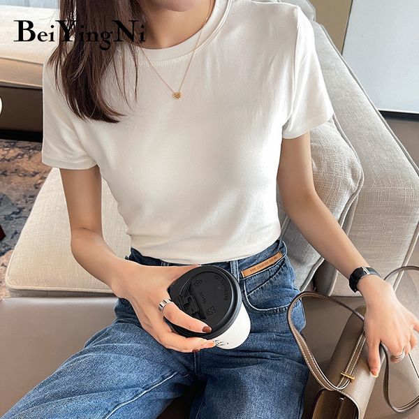 cotton short sleeve t-shirt women solid color o-neck high street tshirts ladies cute slim retro tee mujer 210427, White
cotton short sleeve t-shirt women solid color o-neck high street tshirts ladies cute slim retro tee mujer 210427, White