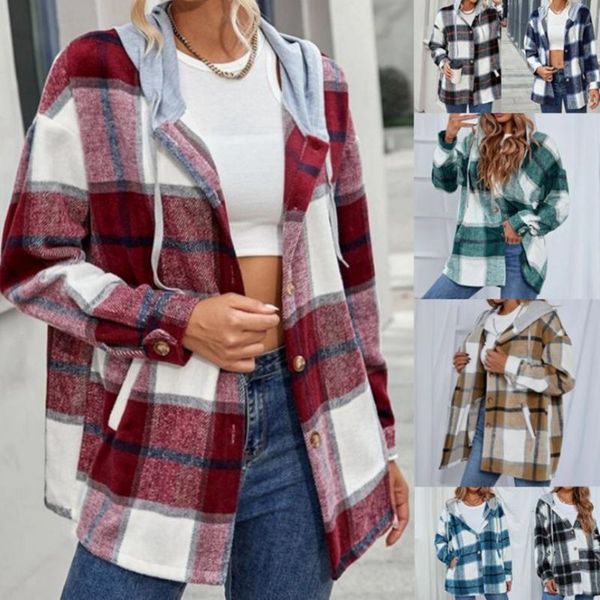women's jackets women winter plaid shirt hooded jacket oversize coat single breasted thick warm lady streetwear overcoat manteau femme, Black;brown
women's jackets women winter plaid shirt hooded jacket oversize coat single breasted thick warm lady streetwear overcoat manteau femme, Black;brown