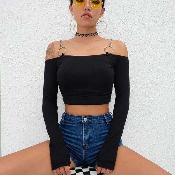 summer woman tshirts black off shoulder chain strap crop women long sleeve tshirt femme t-shirts mujer camisetas women's t-shi, White
summer woman tshirts black off shoulder chain strap crop women long sleeve tshirt femme t-shirts mujer camisetas women's t-shi, White