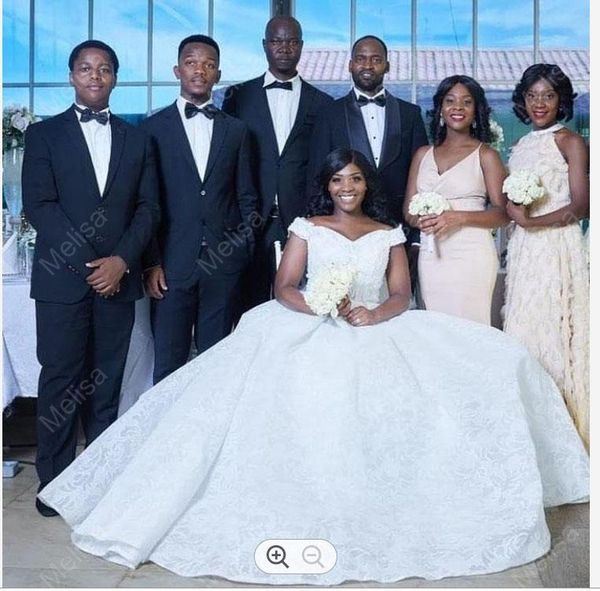 other wedding dresses off the shoulder african gowns court train lace appliques for bride, White
other wedding dresses off the shoulder african gowns court train lace appliques for bride, White