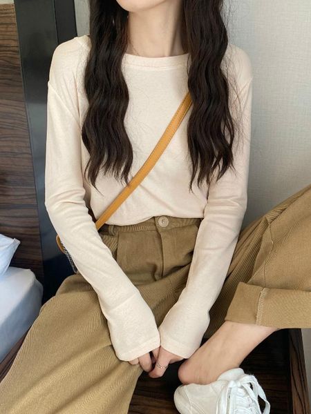 women's t-shirt round neck long sleeve bottomed shirt for women in spring and autumn with white outside
women's t-shirt round neck long sleeve bottomed shirt for women in spring and autumn with white outside