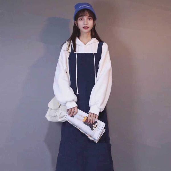 women two-piece suit korean style solid color wild sweater + loose and thin strap skirt fashion autumn winter college casual 210526, White
women two-piece suit korean style solid color wild sweater + loose and thin strap skirt fashion autumn winter college casual 210526, White