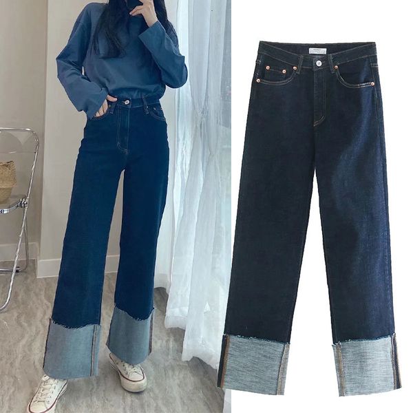 women's jeans european and american style of women high-waisted thin-waisted in straight line brim all-match pants with curled edges s3, Blue
women's jeans european and american style of women high-waisted thin-waisted in straight line brim all-match pants with curled edges s3, Blue