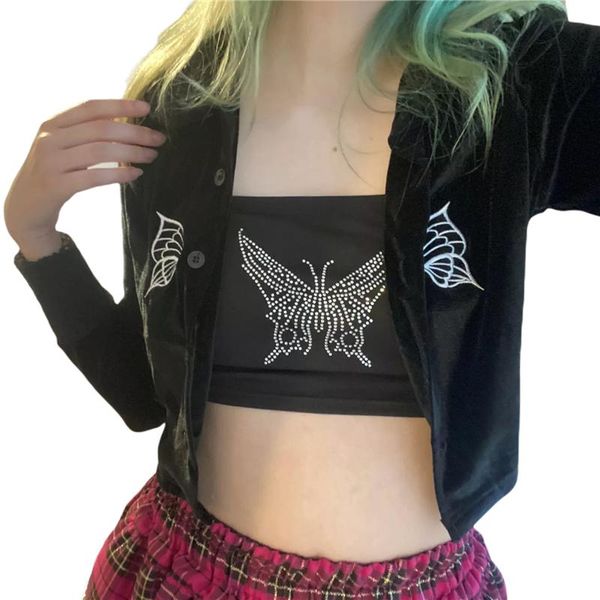 women's jackets y2k costume short women long sleeve cardigan button clothes butterfly embroidery exposed navel coats, Black;brown
women's jackets y2k costume short women long sleeve cardigan button clothes butterfly embroidery exposed navel coats, Black;brown