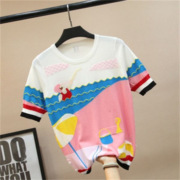 sweater knit 2021 spring and summer color contrast seaside beach figure swimming picture t-shirt short sleeve women's wear, White;black
sweater knit 2021 spring and summer color contrast seaside beach figure swimming picture t-shirt short sleeve women's wear, White;black