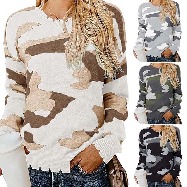 women's sweaters long sleeve knitted sweater autumn and winter casual hem cut camouflage pullover, White;black
women's sweaters long sleeve knitted sweater autumn and winter casual hem cut camouflage pullover, White;black