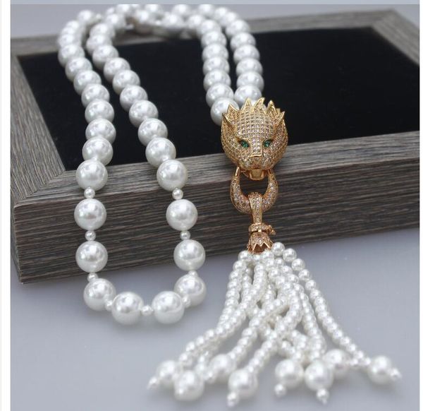 10-3mm south sea pearl necklace leopard panther head zircon natural shell pearl chain tassels fashion jewelry necklace, Silver
10-3mm south sea pearl necklace leopard panther head zircon natural shell pearl chain tassels fashion jewelry necklace, Silver