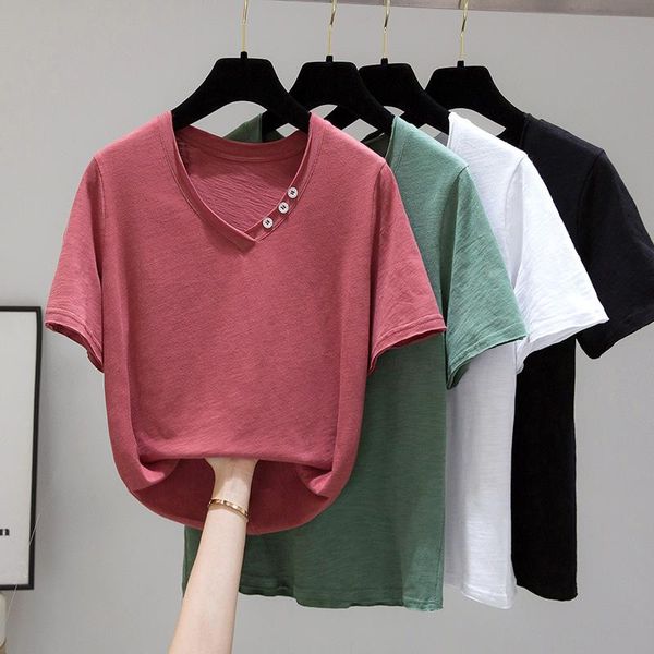 women's t-shirt women short sleeve cotton tee shirt lady rinestones buttons v-neck simple loose soft t-shirts for girls, White
women's t-shirt women short sleeve cotton tee shirt lady rinestones buttons v-neck simple loose soft t-shirts for girls, White