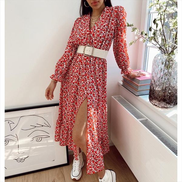 fashion spring prairie chic women dress v neck elegant printed side split long sleeve mid calf ladies, Black;gray
fashion spring prairie chic women dress v neck elegant printed side split long sleeve mid calf ladies, Black;gray
