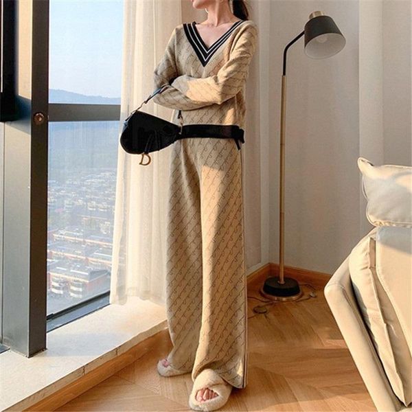 women's two piece pants elegant letter striped knitted tracksuit v neck pullover sweaters and wide leg 2 sets women chic outfits, White
women's two piece pants elegant letter striped knitted tracksuit v neck pullover sweaters and wide leg 2 sets women chic outfits, White