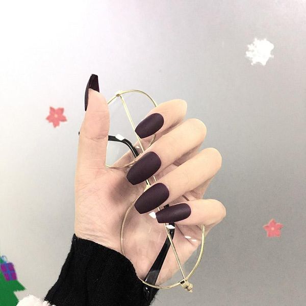 false nails 24 piece finished fake nail matte coffee brown ladies bride with glue press on set, Red;gold
false nails 24 piece finished fake nail matte coffee brown ladies bride with glue press on set, Red;gold