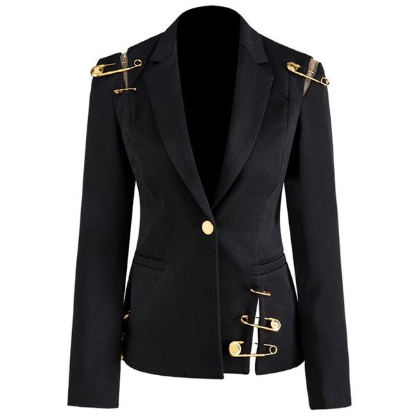women's suits & blazers women blazer jacket pins deco hollow out slim single button high street coat 2021, White;black
women's suits & blazers women blazer jacket pins deco hollow out slim single button high street coat 2021, White;black