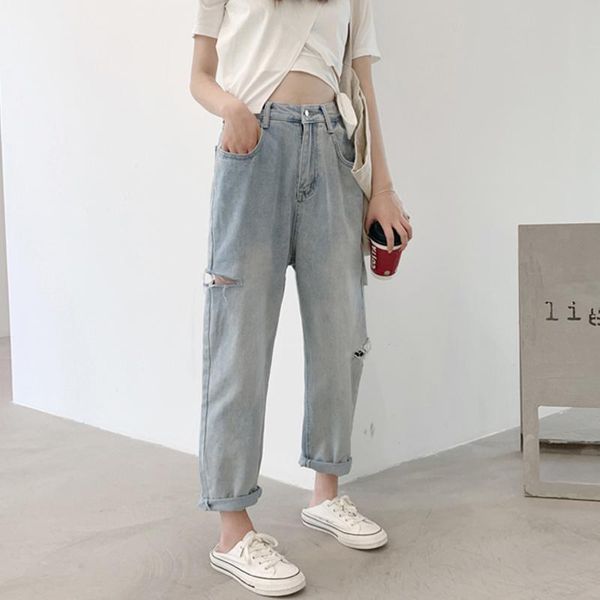 women's jeans vintage ripped holes women high waist harem pants female 2021 spring summer loose denim trousers, Blue
women's jeans vintage ripped holes women high waist harem pants female 2021 spring summer loose denim trousers, Blue