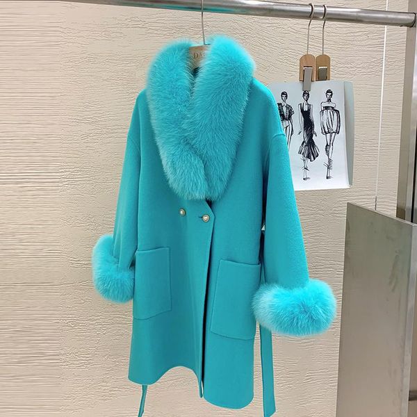 women's wool & blends 2021 autumn winter double-sided cashmere long coat women with real fur collar mid-length belted woolen, Black
women's wool & blends 2021 autumn winter double-sided cashmere long coat women with real fur collar mid-length belted woolen, Black