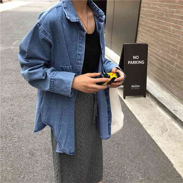 autumn korea fashion women long sleeve loose denim shirt coat double pocket slit irregularity vintage blouse female blusas s297 210512, White
autumn korea fashion women long sleeve loose denim shirt coat double pocket slit irregularity vintage blouse female blusas s297 210512, White