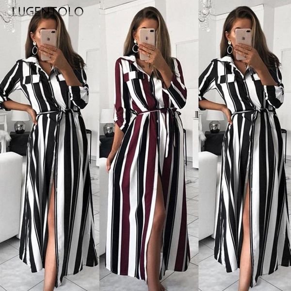 casual dresses long dress women single-breasted striped printed sleeve turn-down collar sashes fashion summer lugentolo ntgc, Black;gray
casual dresses long dress women single-breasted striped printed sleeve turn-down collar sashes fashion summer lugentolo ntgc, Black;gray