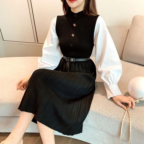 casual dresses 2021 korean patchwork sweater dress with belt autumn winter long sleeve knee-length women vintage vestidos, Black;gray
casual dresses 2021 korean patchwork sweater dress with belt autumn winter long sleeve knee-length women vintage vestidos, Black;gray