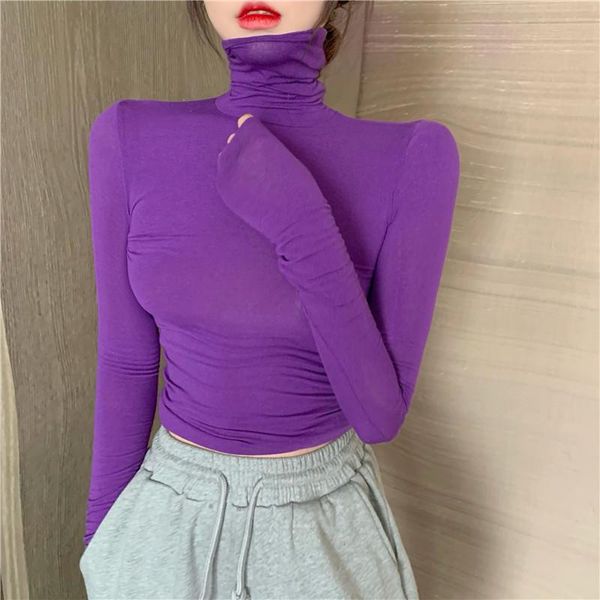 women's t-shirt spring and autumn solid color temperament slim long-sleeved high-neck bottoming women, White
women's t-shirt spring and autumn solid color temperament slim long-sleeved high-neck bottoming women, White