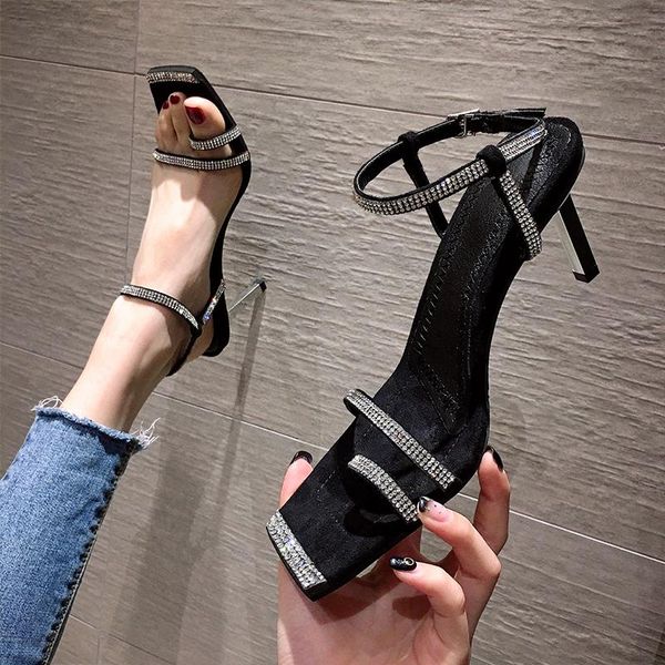 dress shoes women's sandals 2021 summer rhinestone fine heel thin belt high heels, Black
dress shoes women's sandals 2021 summer rhinestone fine heel thin belt high heels, Black