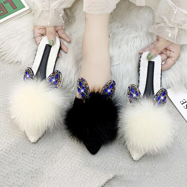 slippers design double heart rhinestone ear natural fur headgear flat shoes half drag women's 2021 autumn, Black
slippers design double heart rhinestone ear natural fur headgear flat shoes half drag women's 2021 autumn, Black