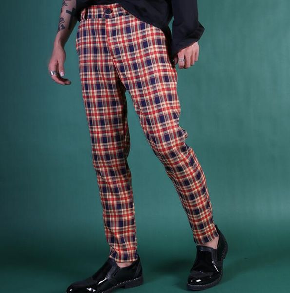 men's pants mens stage personality red grid harem pant men trousers vintage english singer dance street star style novelty b658, Black
men's pants mens stage personality red grid harem pant men trousers vintage english singer dance street star style novelty b658, Black