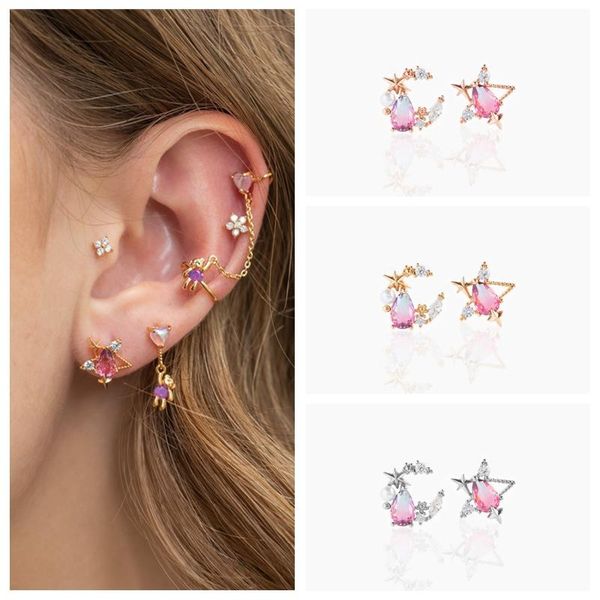stud 2021 trend 18k gold plated piercing aretes korean ins stars and moon earrings for women girls cute pink zircon earring gift, Golden;silver
stud 2021 trend 18k gold plated piercing aretes korean ins stars and moon earrings for women girls cute pink zircon earring gift, Golden;silver