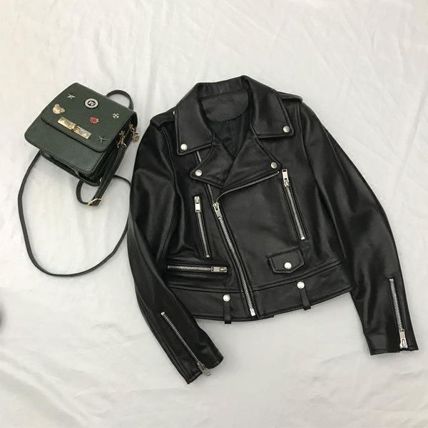 women's leather & faux locomotive female sheep pipi jacket suit collar short classic series, Black
women's leather & faux locomotive female sheep pipi jacket suit collar short classic series, Black