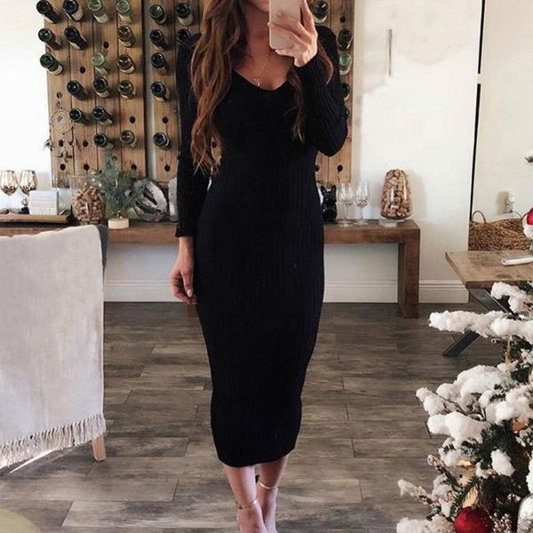casual dresses women sweater dress 2021 long sleeve v neck backless ribbed bodycon knitted midi slim ladies sets party, Black;gray
casual dresses women sweater dress 2021 long sleeve v neck backless ribbed bodycon knitted midi slim ladies sets party, Black;gray