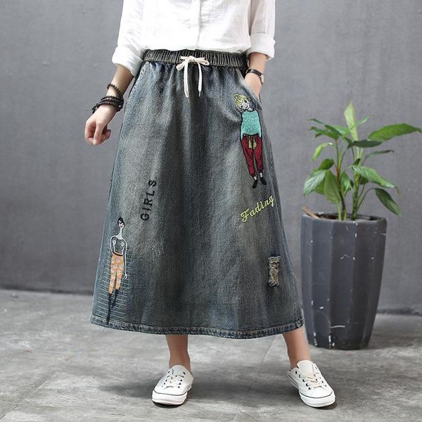 skirts loose embroidery elastic high waist denim women autumn retro washed bleached ripped casual midi a-line skirt ladies, Black
skirts loose embroidery elastic high waist denim women autumn retro washed bleached ripped casual midi a-line skirt ladies, Black