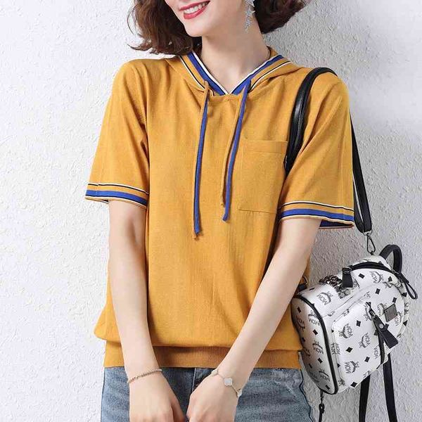 hooded short sweater ice silk summer new foreign style loose large size half sleeve t-shirt women's wear trend, Black
hooded short sweater ice silk summer new foreign style loose large size half sleeve t-shirt women's wear trend, Black