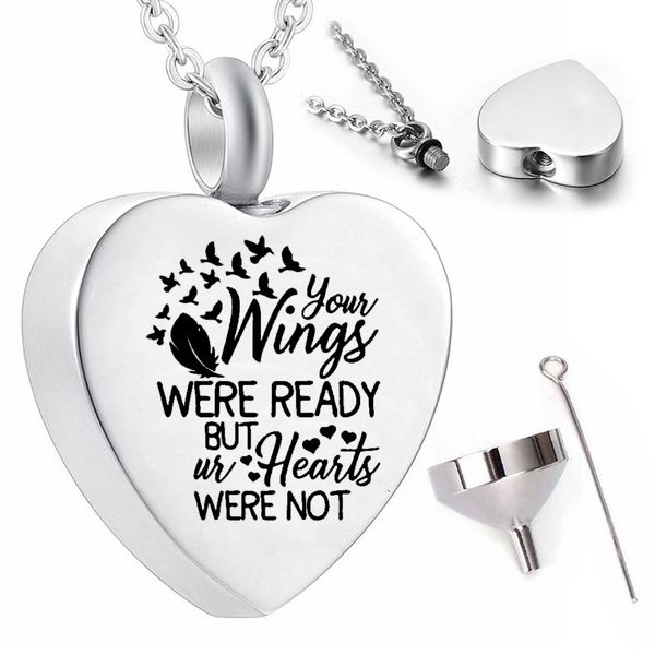 feather pendant necklace heart-shaped seagull ashes urn keepsake cremation jewelry-your wings were ready but heart ur were not, Silver
feather pendant necklace heart-shaped seagull ashes urn keepsake cremation jewelry-your wings were ready but heart ur were not, Silver