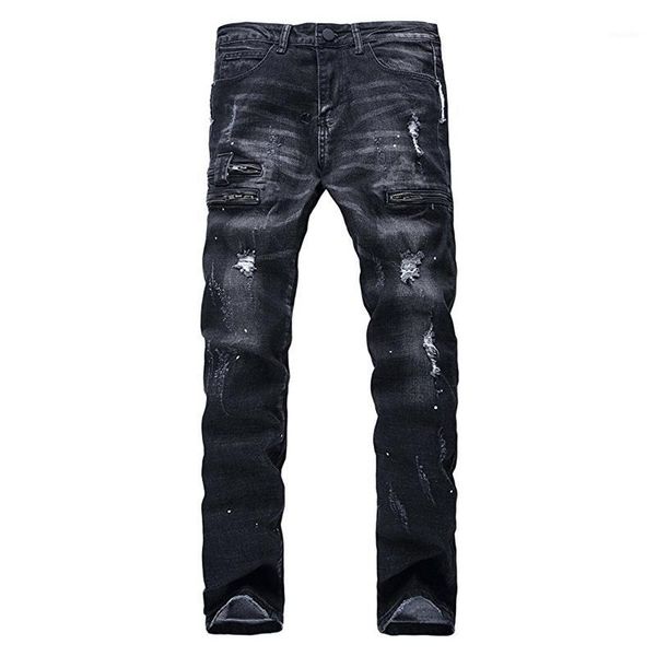 wholesale- hemiks fashion mens ripped biker jeans black slim fit motorcycle vienntage distressed denim medium wash pants, Blue
wholesale- hemiks fashion mens ripped biker jeans black slim fit motorcycle vienntage distressed denim medium wash pants, Blue