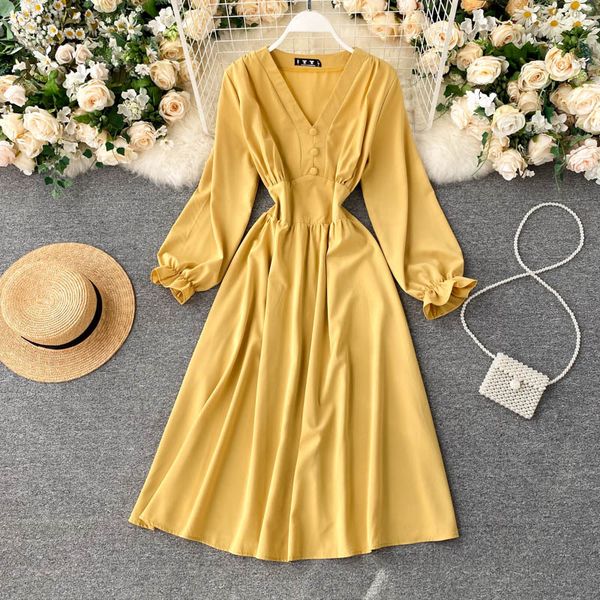 casual dresses autumn women a-line fashion long lantern sleeves v-neck single breasted thin ruched swing ladies retro 8n32, Black;gray
casual dresses autumn women a-line fashion long lantern sleeves v-neck single breasted thin ruched swing ladies retro 8n32, Black;gray