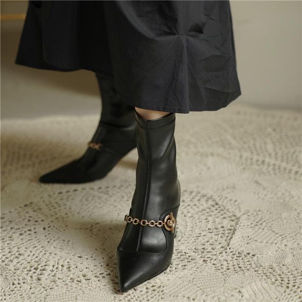 dress shoes 2021 spring and autumn wild pointed tube naked boots fashion thick high heel short female x278, Black