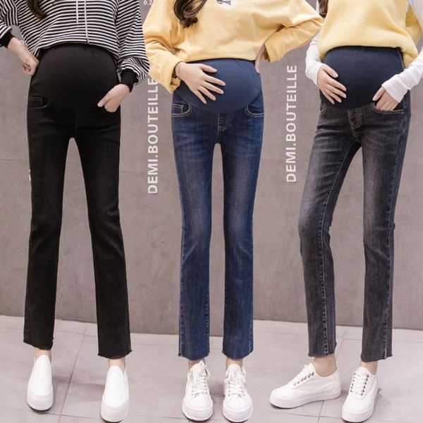 maternity bottoms autumn and winter pregnant women small straight jeans korean fashion comfortable wild pregnancy pants, White