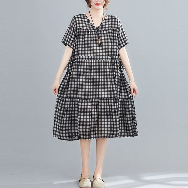 oversized women cotton casual dress new arrival summer simple style v-neck vintage plaid loose female long dresses s3343 210412, Black;gray
oversized women cotton casual dress new arrival summer simple style v-neck vintage plaid loose female long dresses s3343 210412, Black;gray