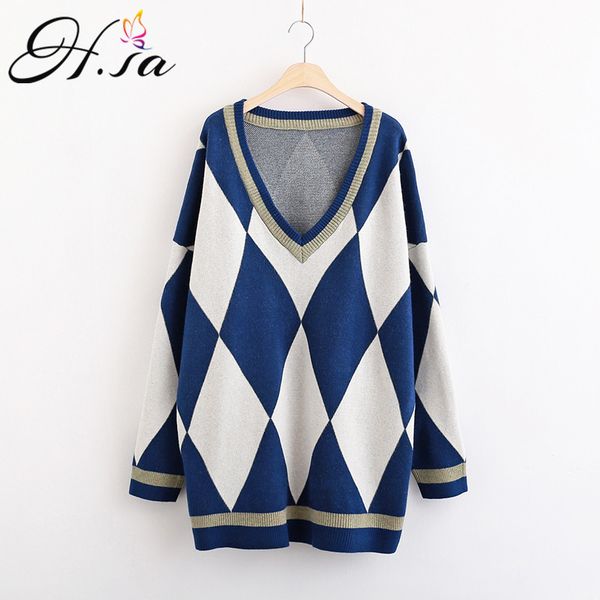 h.sa women long sweater and pullovers loose argyle jumpers oversized knit pull femme vintage winter warm pullover sweaters 210417, White;black
h.sa women long sweater and pullovers loose argyle jumpers oversized knit pull femme vintage winter warm pullover sweaters 210417, White;black