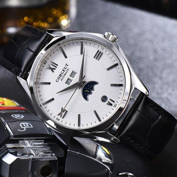 wristwatches corgeut 41mm automatic movement men watch moon phase date month waterproof leather strap wristwatch, Slivery;brown
wristwatches corgeut 41mm automatic movement men watch moon phase date month waterproof leather strap wristwatch, Slivery;brown