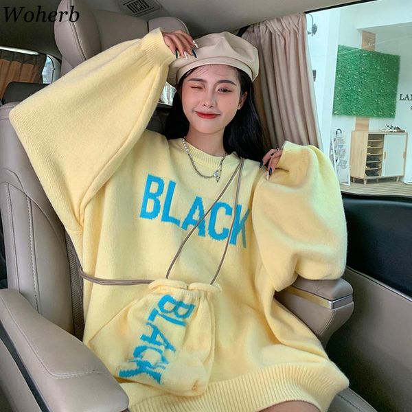 women's sweaters woherb sweater spring and autumn thin 2021 pullover o-neck loose korean design jumper with bag casual knit, White;black
women's sweaters woherb sweater spring and autumn thin 2021 pullover o-neck loose korean design jumper with bag casual knit, White;black