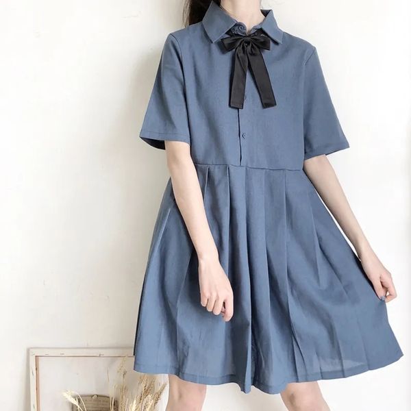 a-line sweet pleated dress girl bow botton pink blue turn down collar casual janpanese summer harajuku lolita 210517, Black;gray
a-line sweet pleated dress girl bow botton pink blue turn down collar casual janpanese summer harajuku lolita 210517, Black;gray