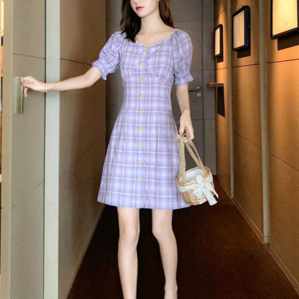 casual dresses summer plaid purple french style vintage retro sleeve elegant designer korean women 17fv, Black;gray
casual dresses summer plaid purple french style vintage retro sleeve elegant designer korean women 17fv, Black;gray
