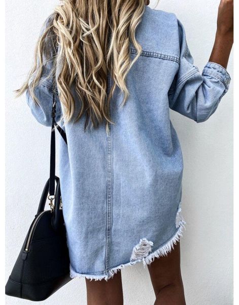 women's polos 2021 fall long sleeve denim shirt fashion ripped mid-length jeans boyfriend loose shirts s-xl, White
women's polos 2021 fall long sleeve denim shirt fashion ripped mid-length jeans boyfriend loose shirts s-xl, White